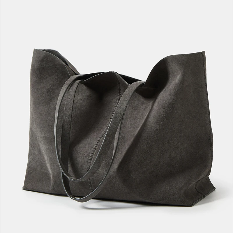

Brand Suede Leather Women's Tote Bag Simple High-quality Cowhide Large-capacity Shoulder Bag Stylish Retro Large Shopping Bag