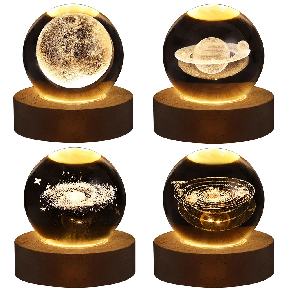 

Crystal Ball Night Lights Glowing Planet Astronaut 3D Table Lamp USB Atmosphere Lamp Tabletop Decorations Kid Gifts