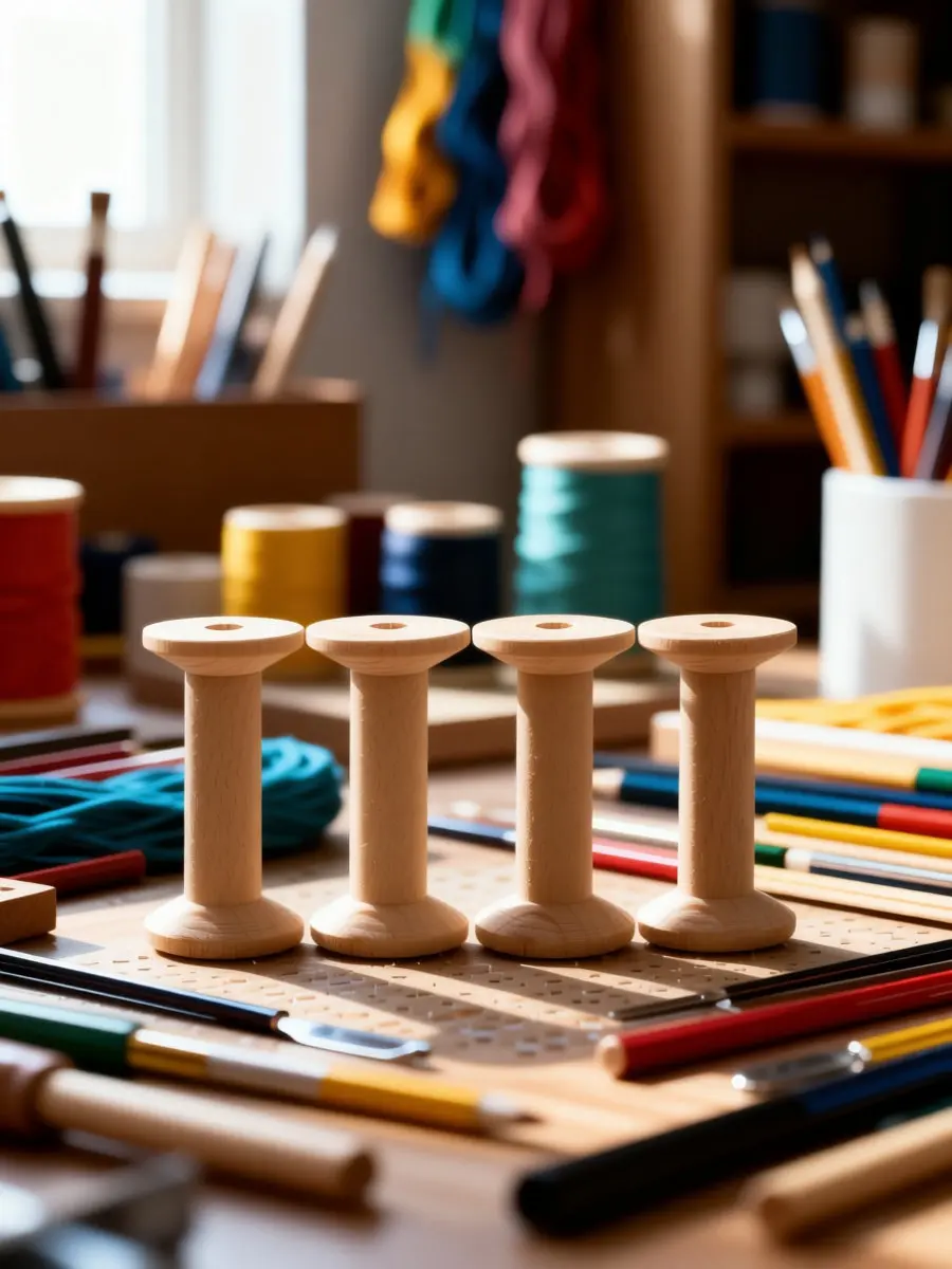 4Pcs Wooden Spool Organizer Set Smooth Finish Heavy Duty Thread Spools for Sewing Crafting Embroidery DIY Ribbon Yarn Storage