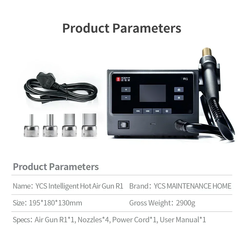 YCS R1 1000W Intelligent Soldering Station Hot Air Gun WITH 4 Nozzles For SMT CNC Mobile Phone Motherboard Rework Station Tools