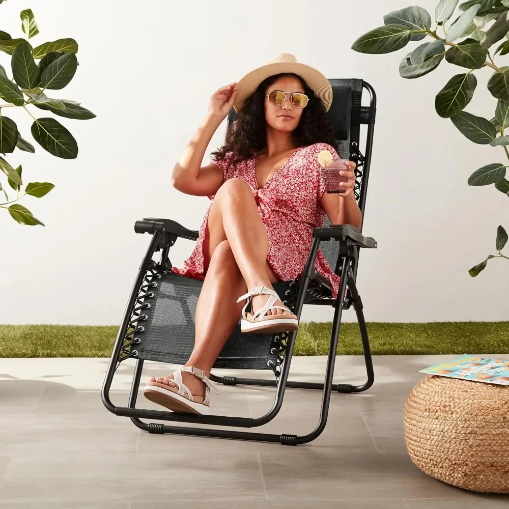 

Outdoor Patio Lounge Chair with Pillow, Folding Reclining and Textilene Adjustable, Folding Lounge Lawn Chairs for Outside