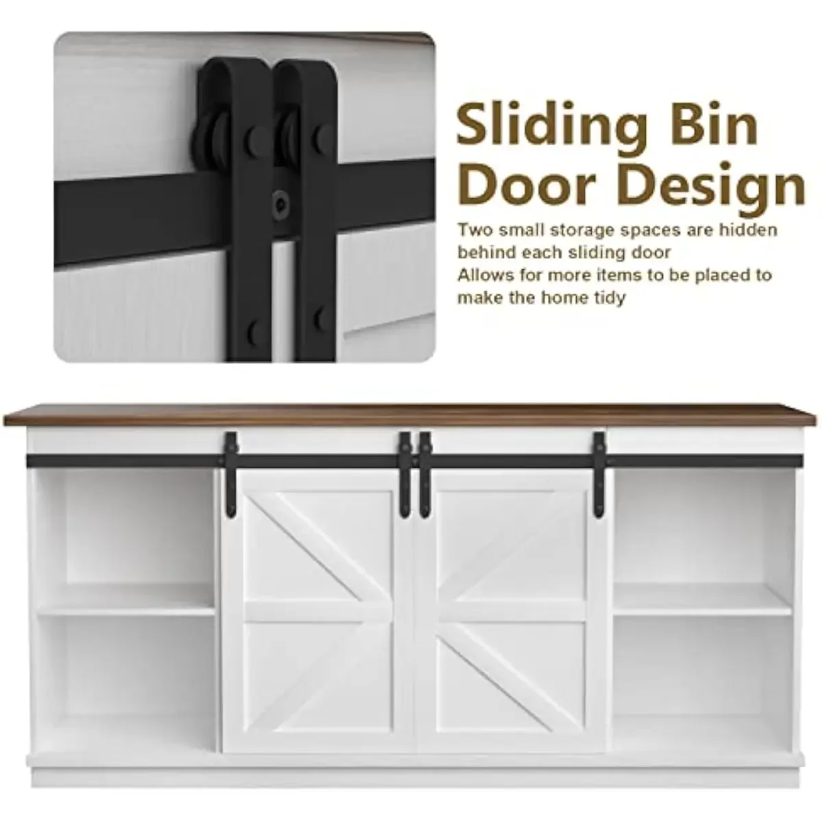 Farmhouse TV Console for 65 Inch Screens with Smooth Sliding Barn Doors Bright White Finish Durable Laminate Construction Two Co view 4