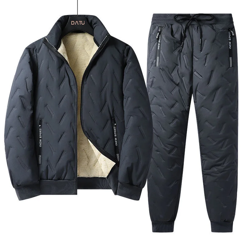 Nieuw winter thermisch gewatteerd pak voor heren Vaderjas met fleecevoering Verdikte katoenen jas en broek Set voor ouderen Papa Plus