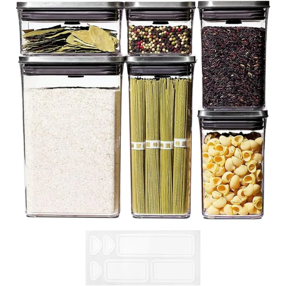 

Серый набор контейнеров для хранения продуктов OXO Steel POP из 6 предметов с маркировкой