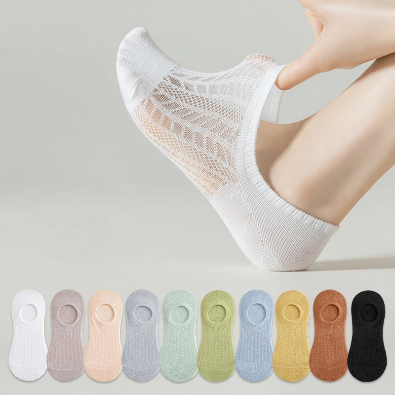 10 Pairs Women Invisible Boat Socks Trendy Versatile Silicone Anti Slip Ankle Low Cut Comfortable Breathable Casual Thin Socks