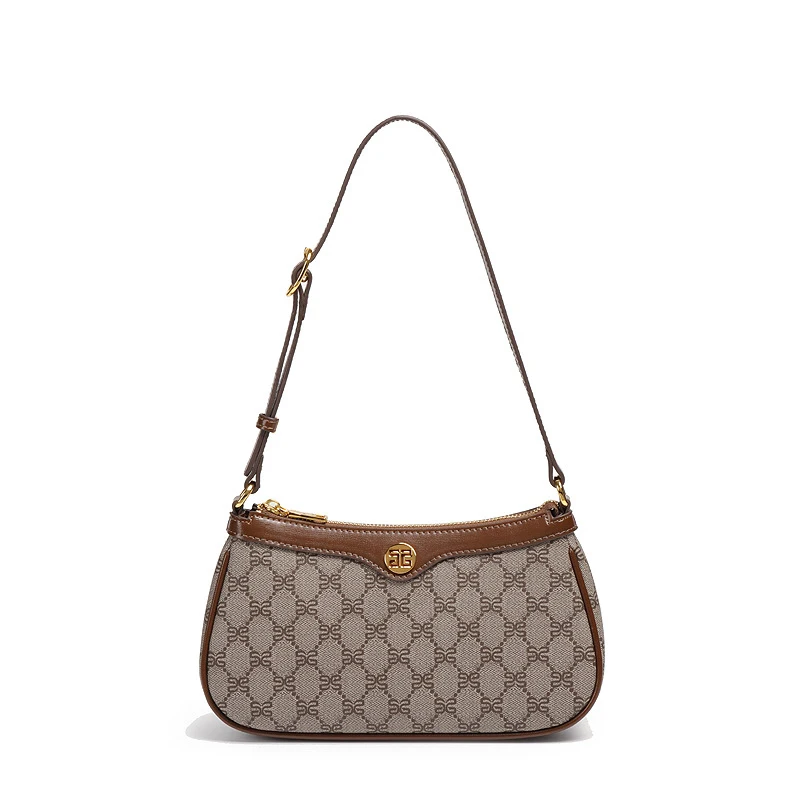Retro Monogram Leather Trim Underarm Bag Women's Daily Commuter Shoulder Purse