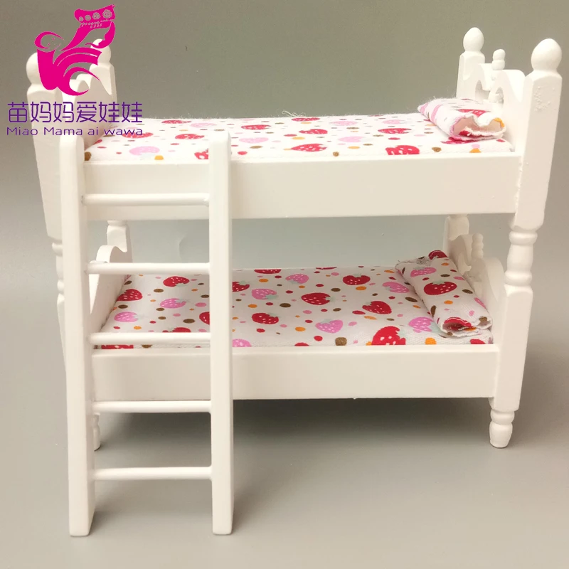 Doll House Mini Furniture Bedroom Micro Scene Model European Style Wooden Fabric Double Bed