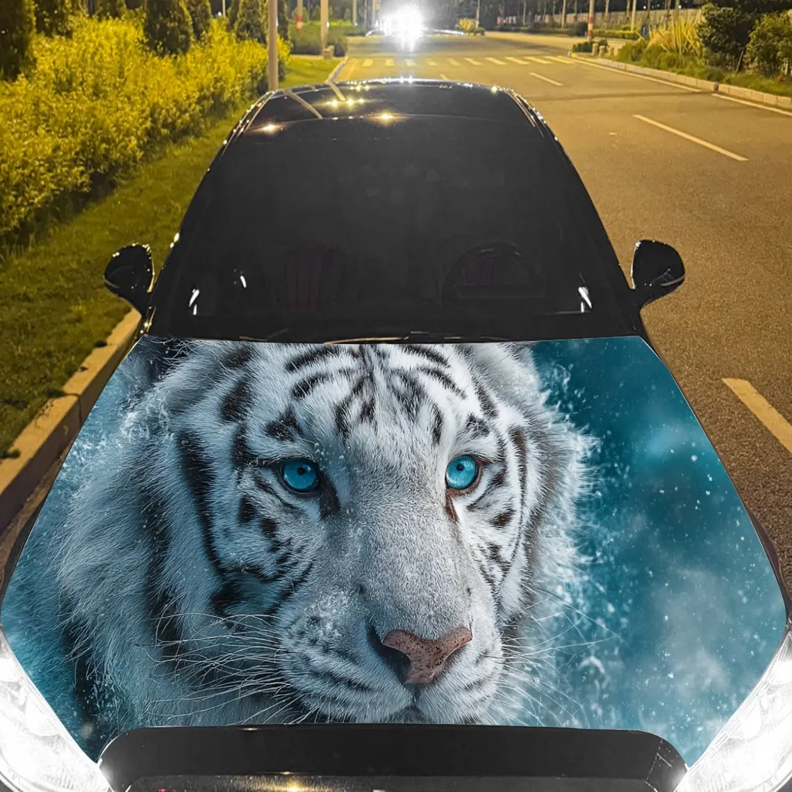 

Charming Sky White Tiger Car Hood Stickers - Self-Adhesive, Waterproof and Durable Vinyl Wrap, Decorate And Protect Your Car - T