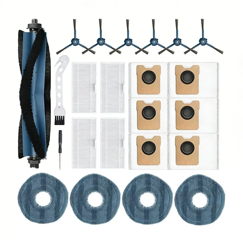 

Запасные части для робота-пылесоса Eufy Omni C20 - основная щетка, боковая щетка, HEPA-фильтр, салфетка для влажной уборки, мешок для сбора пыли.