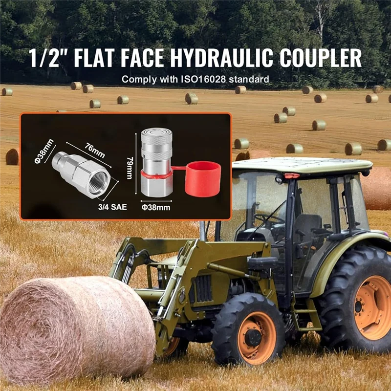 

Гидравлические муфты ABKU-1/2 дюйма с плоской поверхностью, гидравлические быстроразъемные муфты мини-погрузчика NPT 1/2 дюйма с 2 пылезащитными колпачками