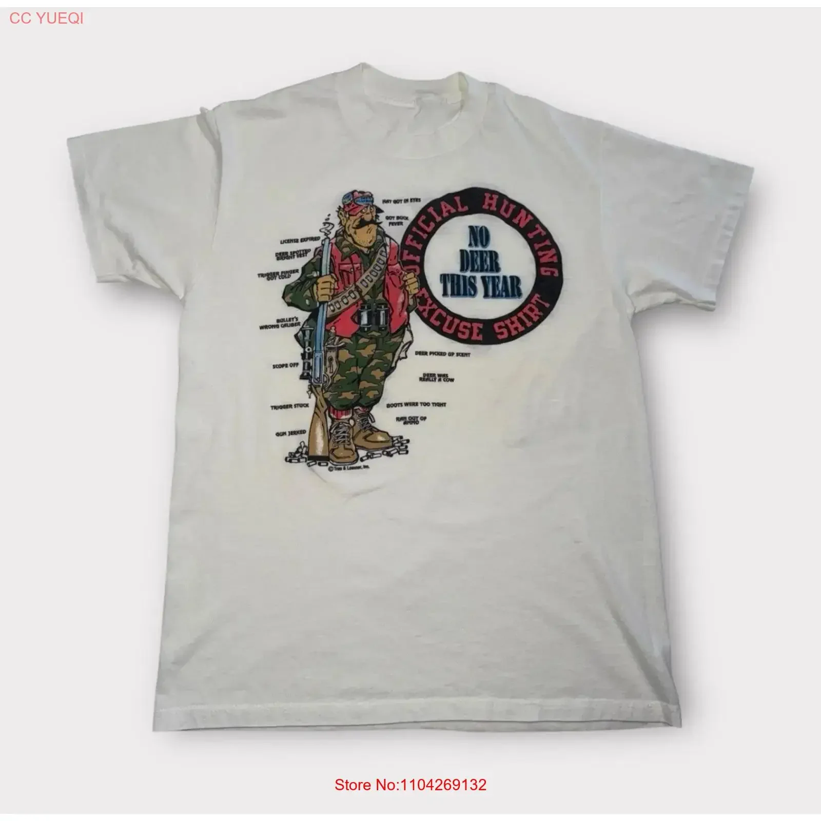 Vintage Hunting Excuses T Shirt Mens Medium White Funny Outdoors 90s long or short sleeves vintage Washed Breathable Slightly