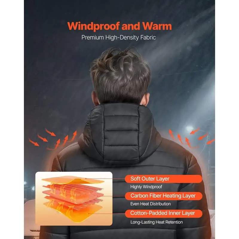 Heated Jacket for Women with 7.4V Battery, Soft Shell Electric Heating Coat, Windproof Lightweight Outerwear with 4 Heating Zones & 3 Heat Settings, for Hiking, Outdoor Work, Black view 8