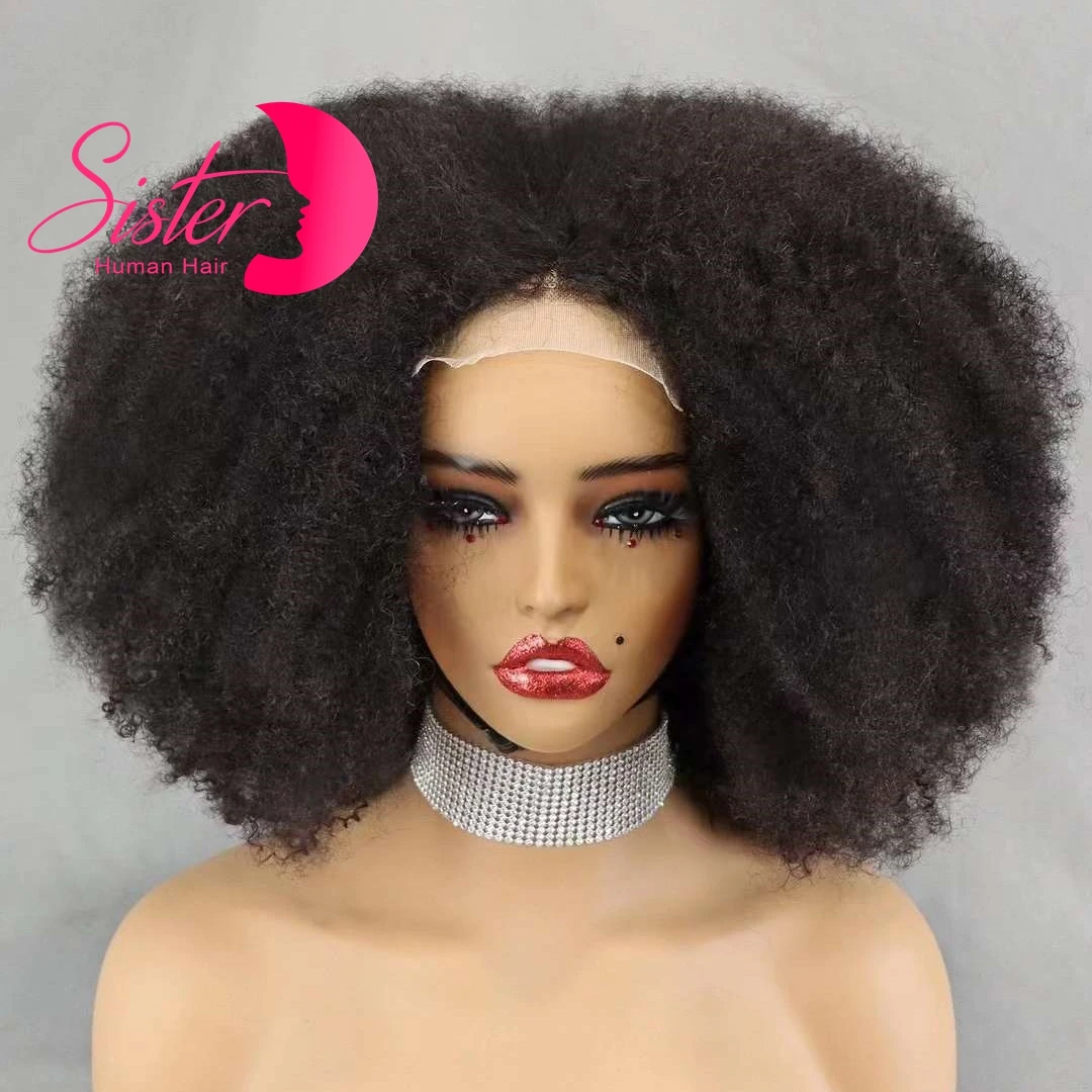 350% densidade curto afro perucas 4x4 ace fechamento kinky afro perucas bouncy encaracolado bob perucas de cabelo humano linha fina natural para preto