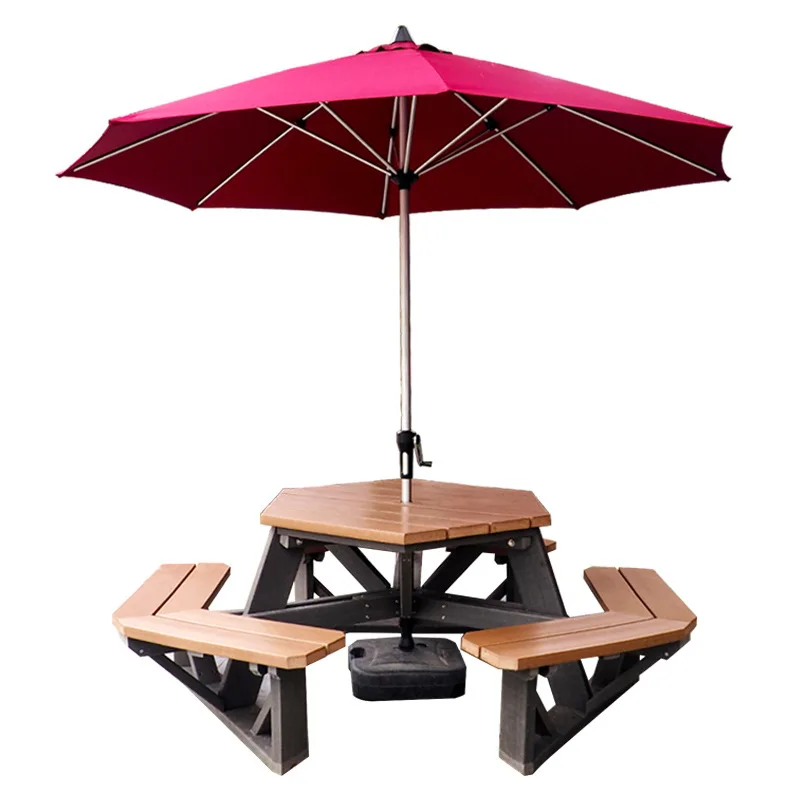 طاولات وكراسي طاولات وكراسي خشبية صديقة للبيئة من الخشب البلاستيكي وطاولة طعام من قطعة واحدة ومجموعة كراسي ذات مناظر طبيعية خلابة