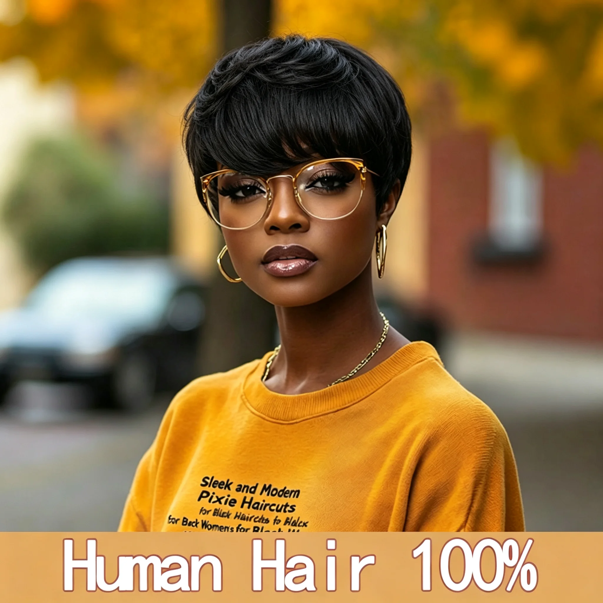 Kurze Pixie-Cut-Perücke aus 100% Echthaar für Damen |   Natürlich aussehender Bob mit geschichtetem, glattem Haar, hohe Dichte, maschinell gefertigt