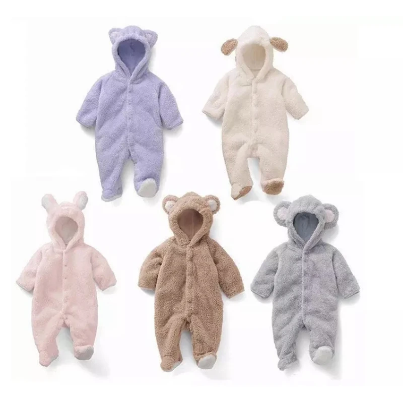 0-12M Newborn Baby Rompers Autumn Winter Warm Fleece Baby Boys Girl Costume Baby Girls Clothing Animal Overall Baby Jumpsuits