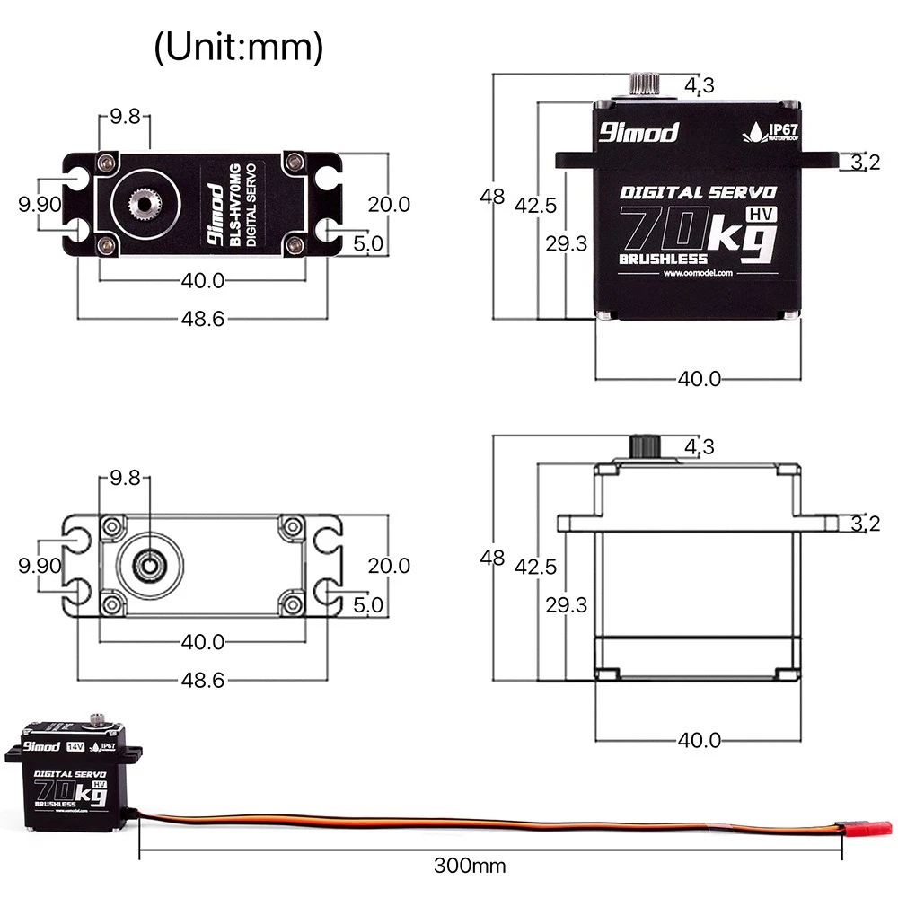 9imod 50/60/70KG 14V servomotor Digital sin escobillas totalmente metálico de alto voltaje impermeable IP67 para 1/8 1/10 RC coche Robot barco