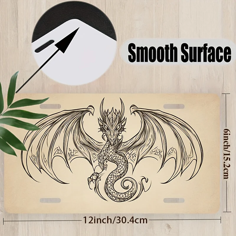2D Design, a Dragon-Patterned Decorative License Plate Frame, Waterproof Aluminum Car License Plate Set, Unisex, 30.48 cm X 15.2