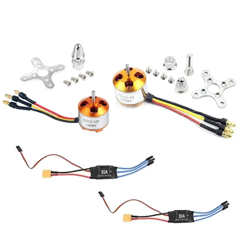 YSUN-2Pack 2212 1400Kv/2200Kv Brushless Outrunner Motor With Mount 10T/6T+30A XT60 ESC For Rc Aircraft Quadcopter UFO Easy To Us