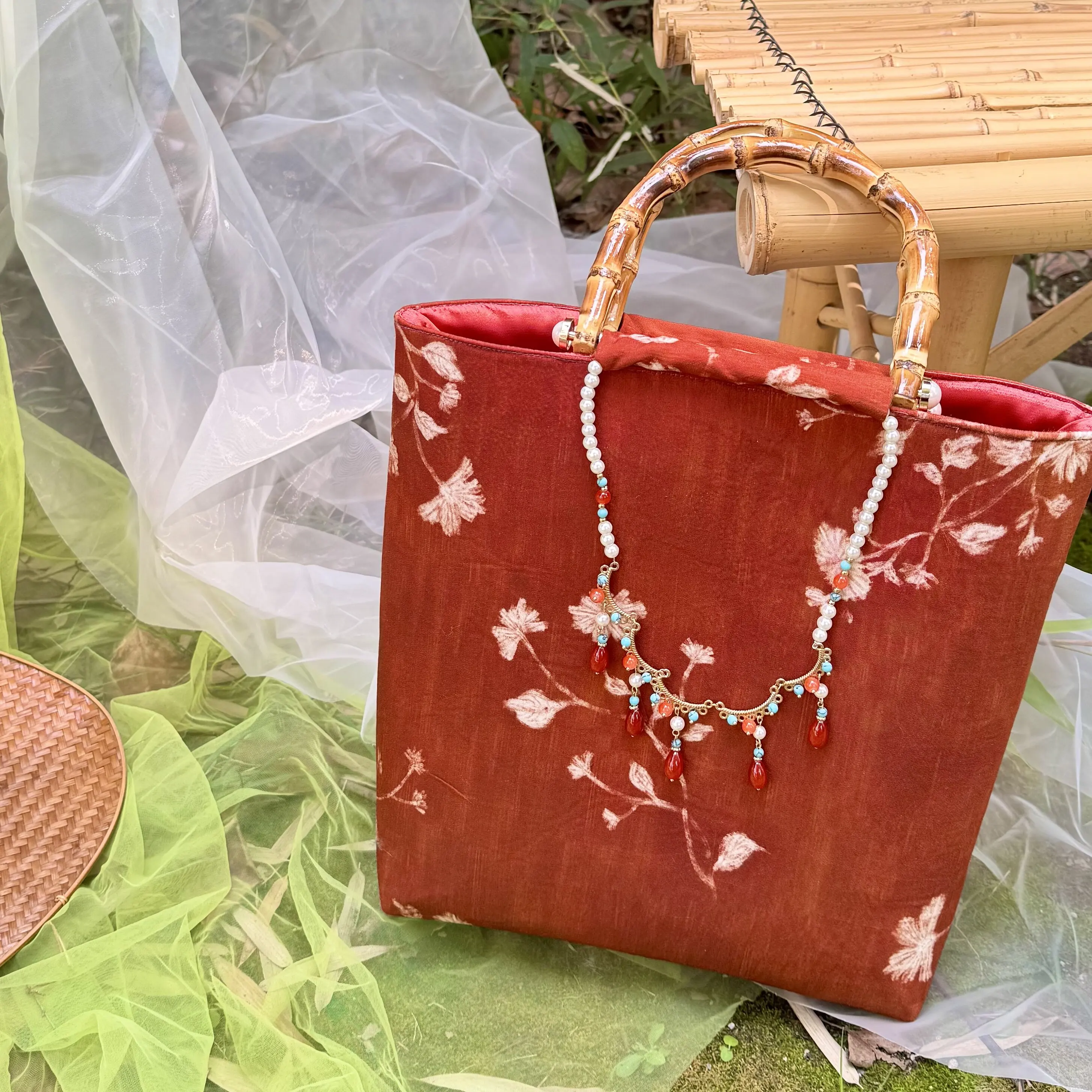 

Retro Chinese Style Bamboo Handbag Original Design Red Wedding Bag Hanfu Bags New Year Bag Cheongsam Bags for Women