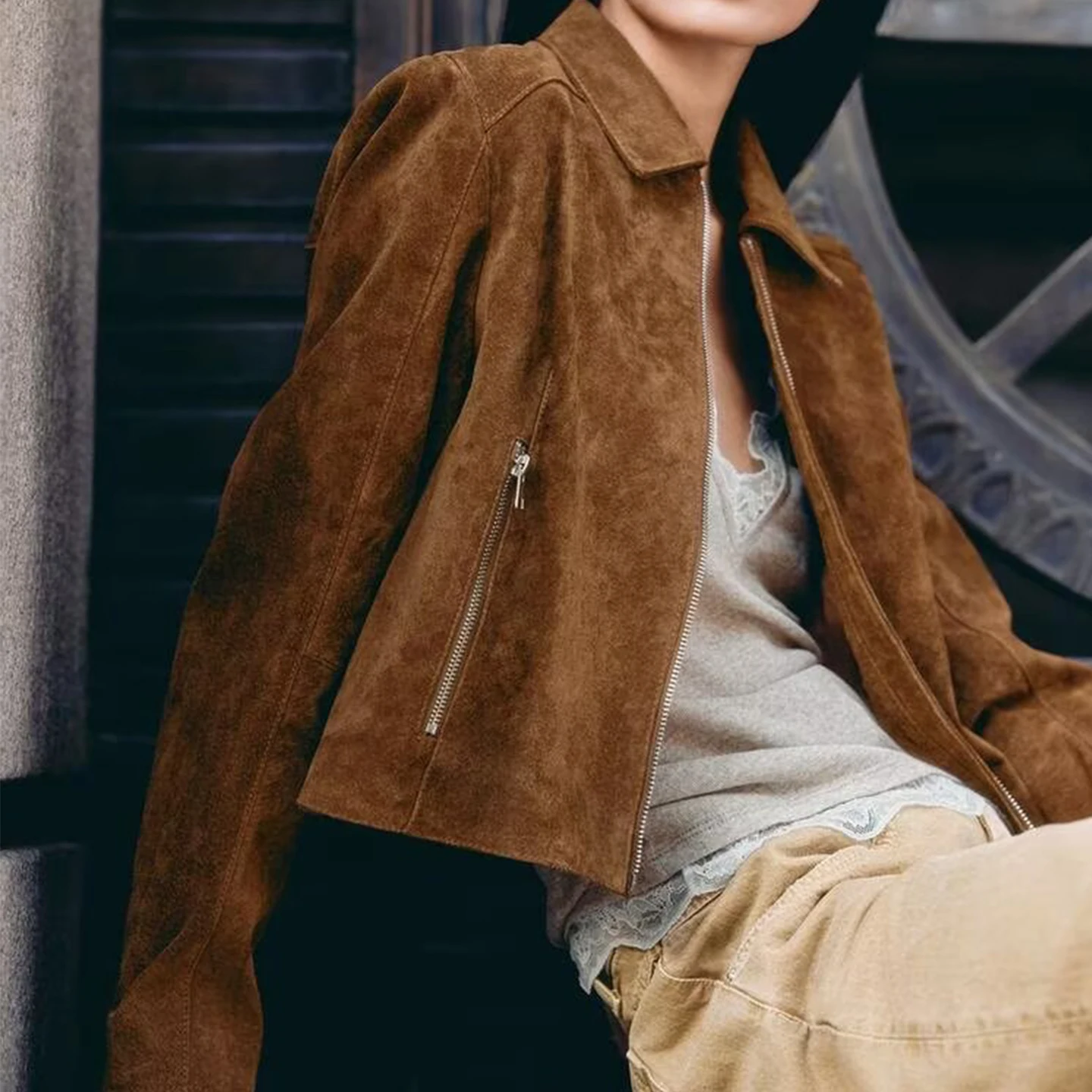Ele ort Pure cuir Jaet femme Faion automne 2025 Z Stand Fit ort manteau dames Premium Quali