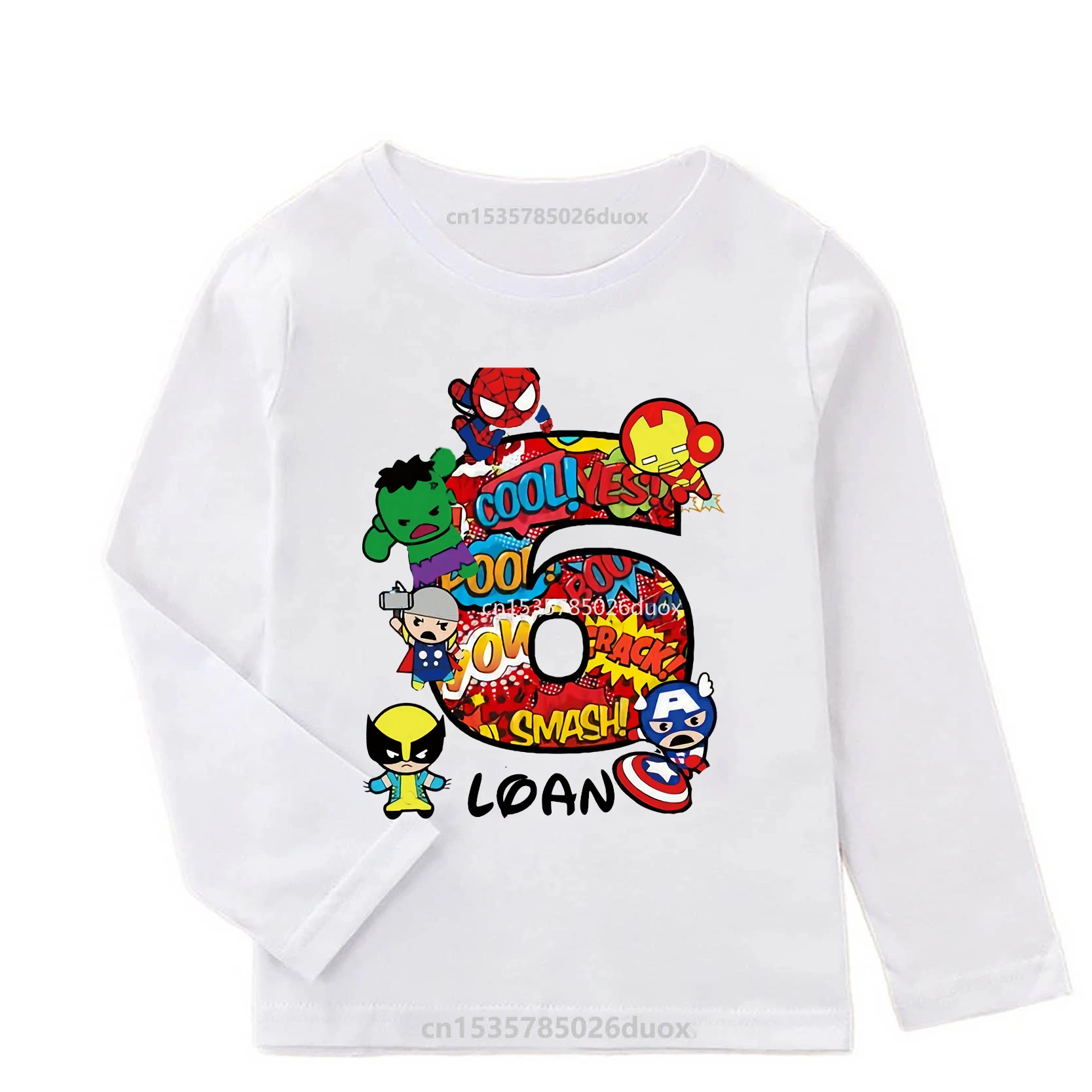 

2 3 4 5 6 7 8 9 SuperHero Personalize Name Birthday Boy Shirt MARVEL Spiderman Iron Man Hulk Birthday Party Long Sleeve T-Shirt