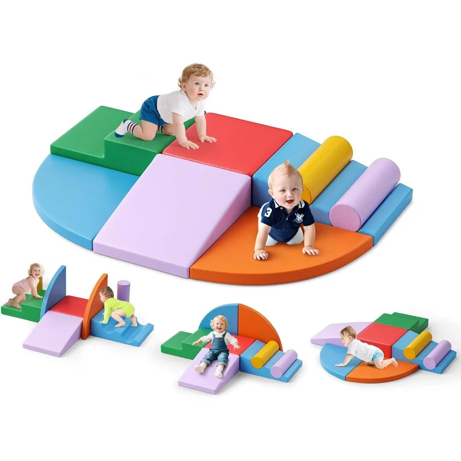 

Lischwert Foam Climbing Blocks for Toddlers 1-3 8pcs Soft Play Set with Crawling Exploration Toys Indoor Outdoor Infant Safe Bl