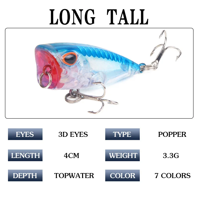 1 PC Fishing Lure Popper Floating Hard Bait Artificial Chatterbait 4cm 3.3g Topwater Fishing Lure Perch Pesca Fishing Hook