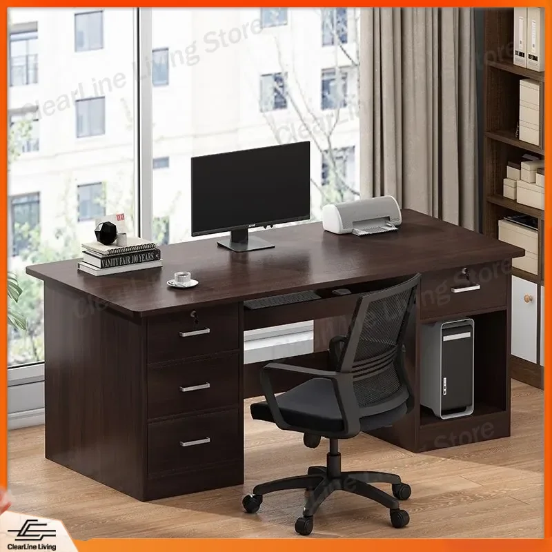 Modern Simple Business Boss Desk with Lock Office Desk and Chair Combination Workbench Multi-drawer Desk for Executive