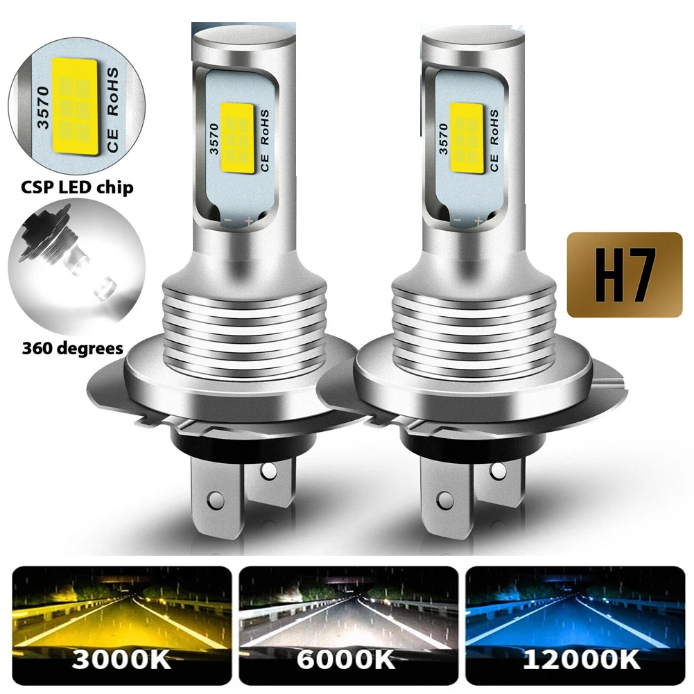 2Pcs New H7 H4 Led Car Fog Light Bulbs H1 H8 H9 H11 9005 9006 Super Bright CSP Headlight DRL Lamp Kit High Low Beam 6000K 12V