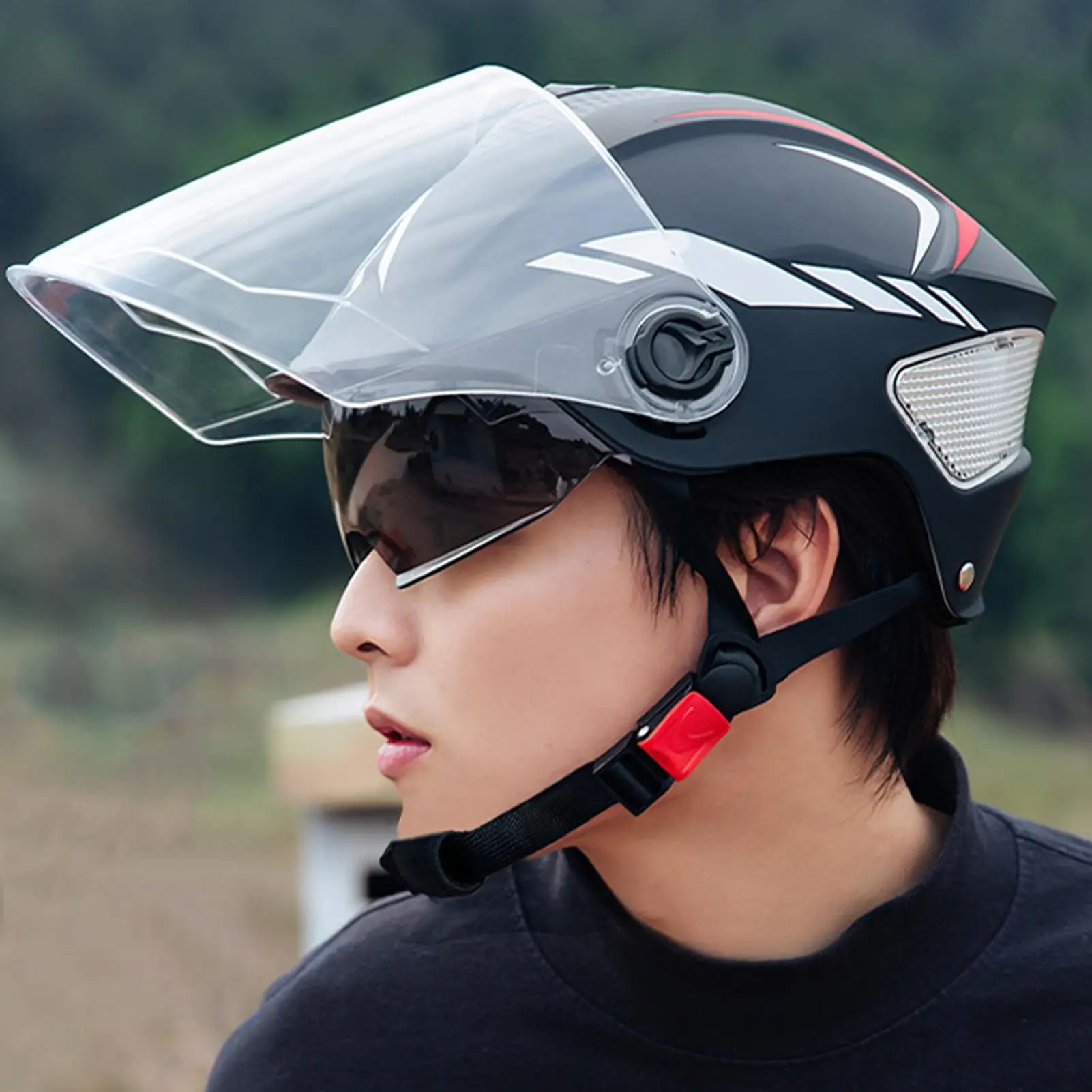 Motorcycle Helmets Double Visor Scooter Helmet for Adult Adjustable Fit Riding Gear UV Block Hard-Shell Hat for Wife Husband Son