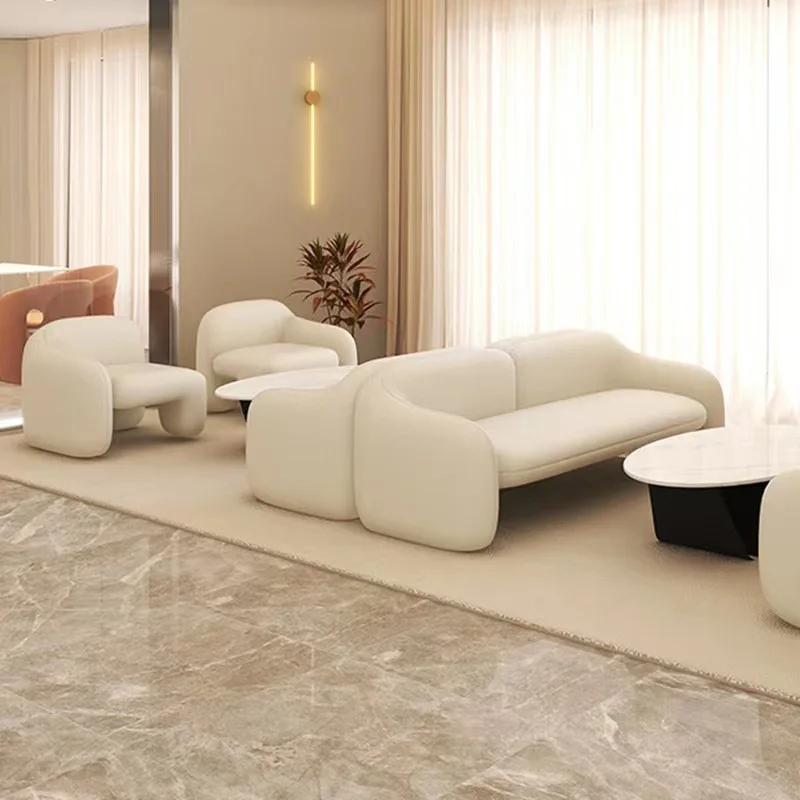 Light luxury fabric sofa, living room, small apartment, special-shaped clothing store, beauty salon, white reception sofa