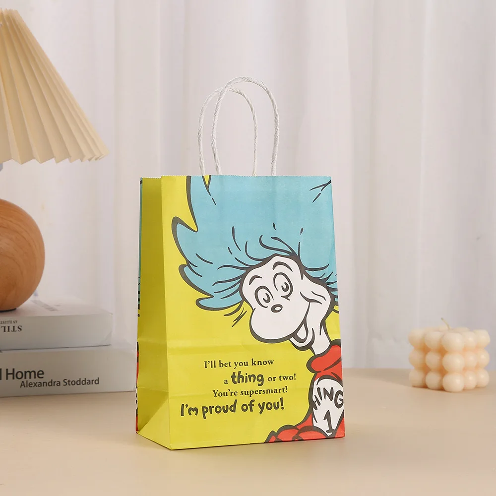 Kraft Paper Tote Bag Dr. Seuss Bag Picture Book Series Cat in The Hat Cartoon Party Favor Bag