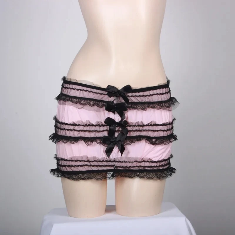 Sexy Bownot Pleated Skirt Women High Elastic Mini Skirt Ruffly with Lace Tulle Skirt Showgirl Night Party Skirts Match Corset