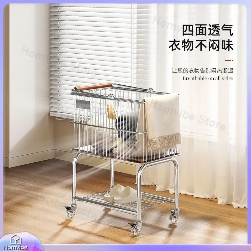 for Medieval Dirty Clothes Basket Removable Wheeled Bedroom Bathroom Storage Household Double Layer Hand Push Storage Rack