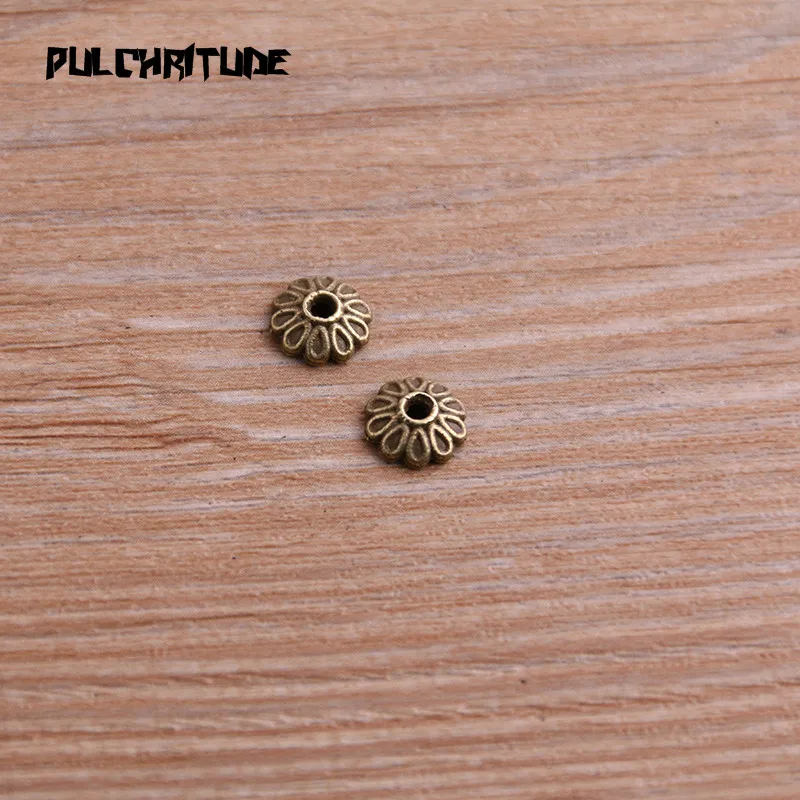 100pcs 3*8*8mm Two Color Bead Caps Charm Hollow Round Flower Pendants Jewelry Accessories DIY Receptacle Charms
