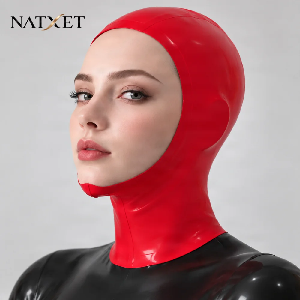 NATXET Natural Latex Open Face Hood Handmade Rubber Mask with Back Zipper Custom Made