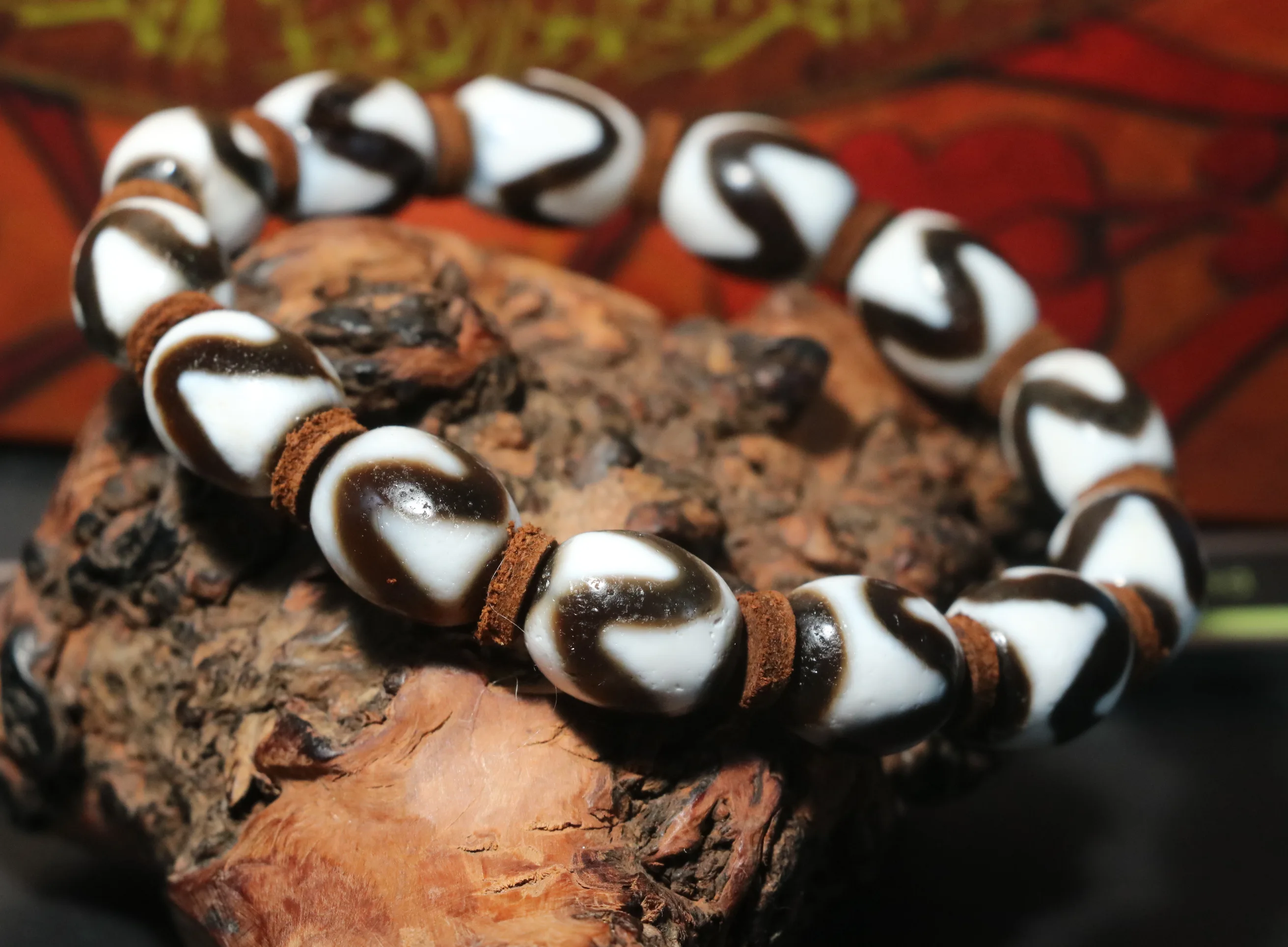 

4A Energy Tibetan Old Agate Sharp Tiger Tooth Rice Shape dZi Bead Bracelet Amulets Timestown