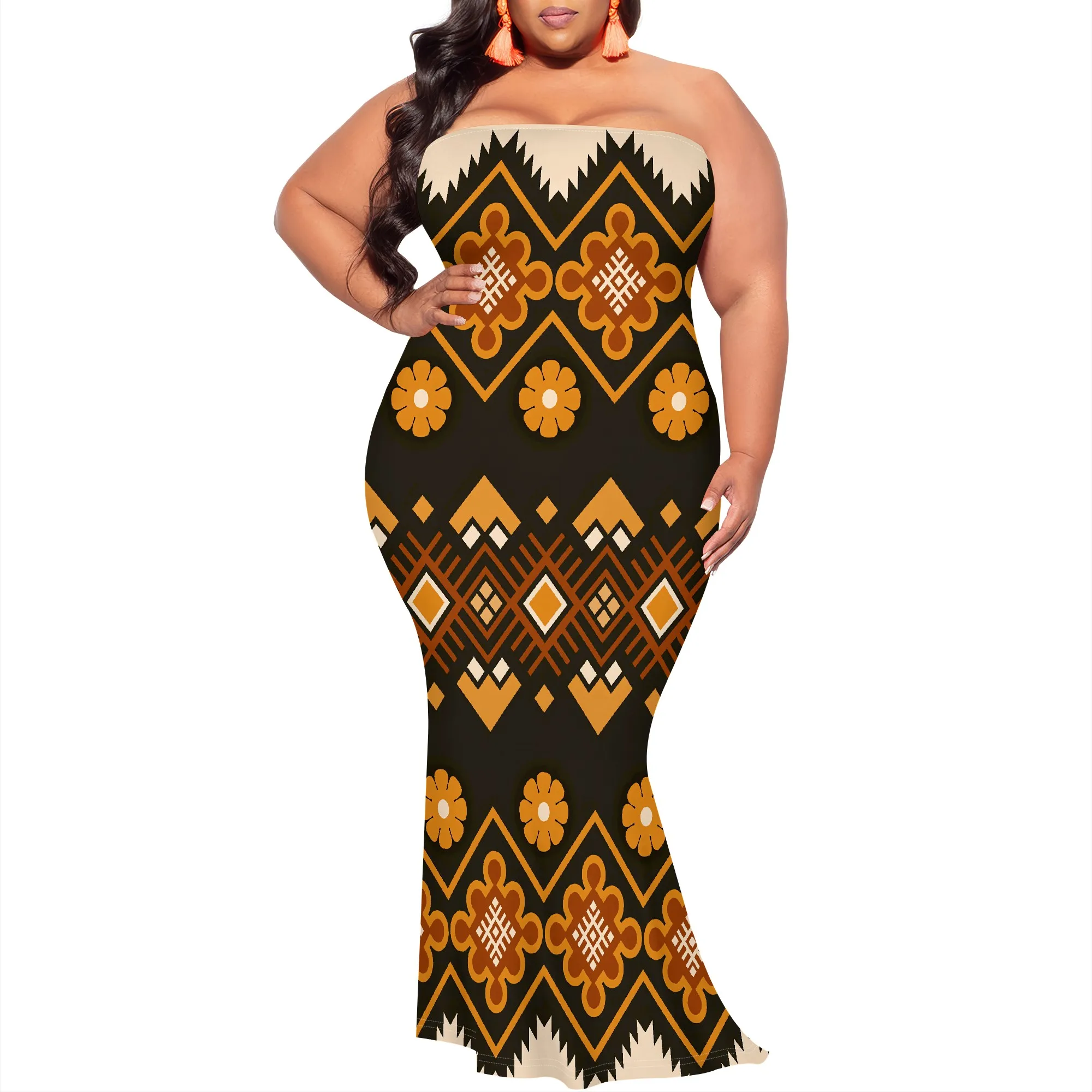 Plus Size Women's Fashion Printed  Long Dress Sexy Off Shoulder Backless Bodycon Party Dress Casual Dresse