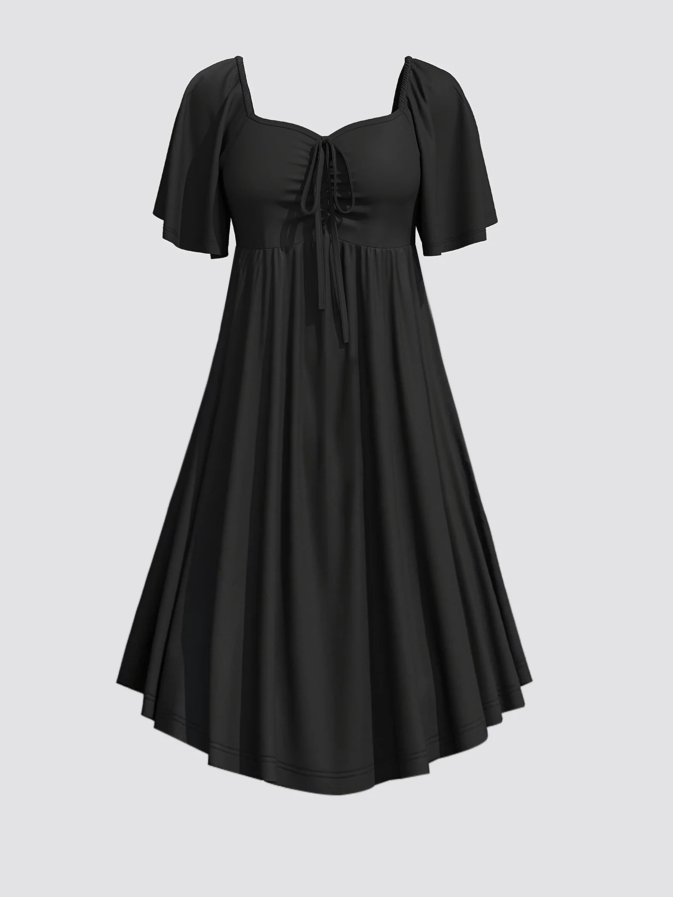 Plus Size Casual Black Women\'S Dress Summer V-Neck Short Sleeve Office Midi Dress Elegant High Waist A-Line Female Dress 2024