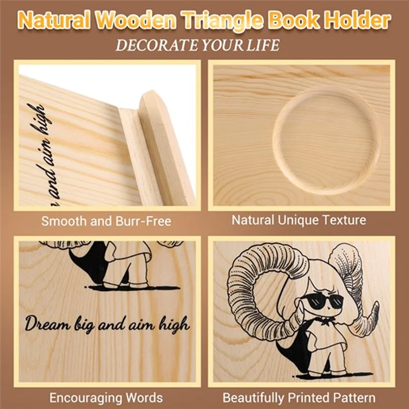ABFM-Supporto da lettura in legno Supporto per libri triangolare rimovibile con portabicchieri Scaffale per ricette multifunzionale per ragazza cartone animato da tavolo