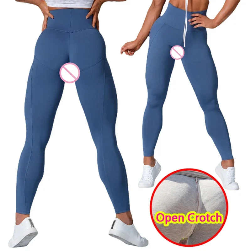 Sexy Woman High Rise Open Cortch Leggings Open Seats Crothless Hot Pants Fitness Sport Body Lifting Gym Tight Hidden Zipper Pant