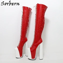 Sorbern Red Fetish Over The Knee Boots Women For Drag Queens Extreme High Heel Hidden Platform Sneaker Shoes Custom Colors