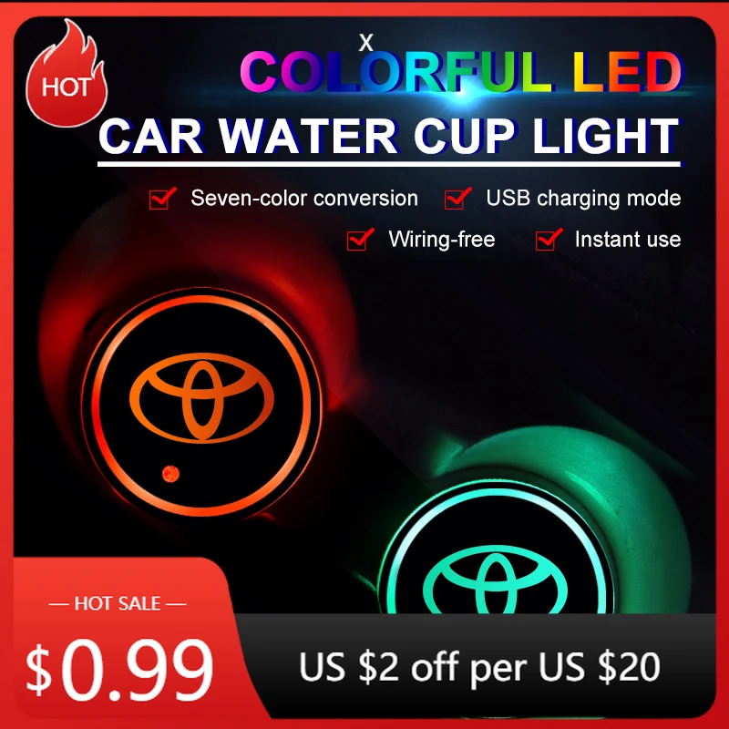 

Для Toyota 2026 Горячие колпаки-концентраторы 2 шт. светодиодный светящийся автомобильный держатель для стакана с водой Подставка для лампы для Toyota Corolla Camry Rav4 Yaris Hilux Prius