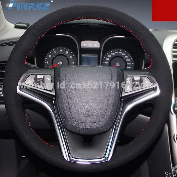 For Chevrolet Malibu High Quality Hand-stitched Anti-Slip Black Suede Red Thread DIY Steering Wheel Cover