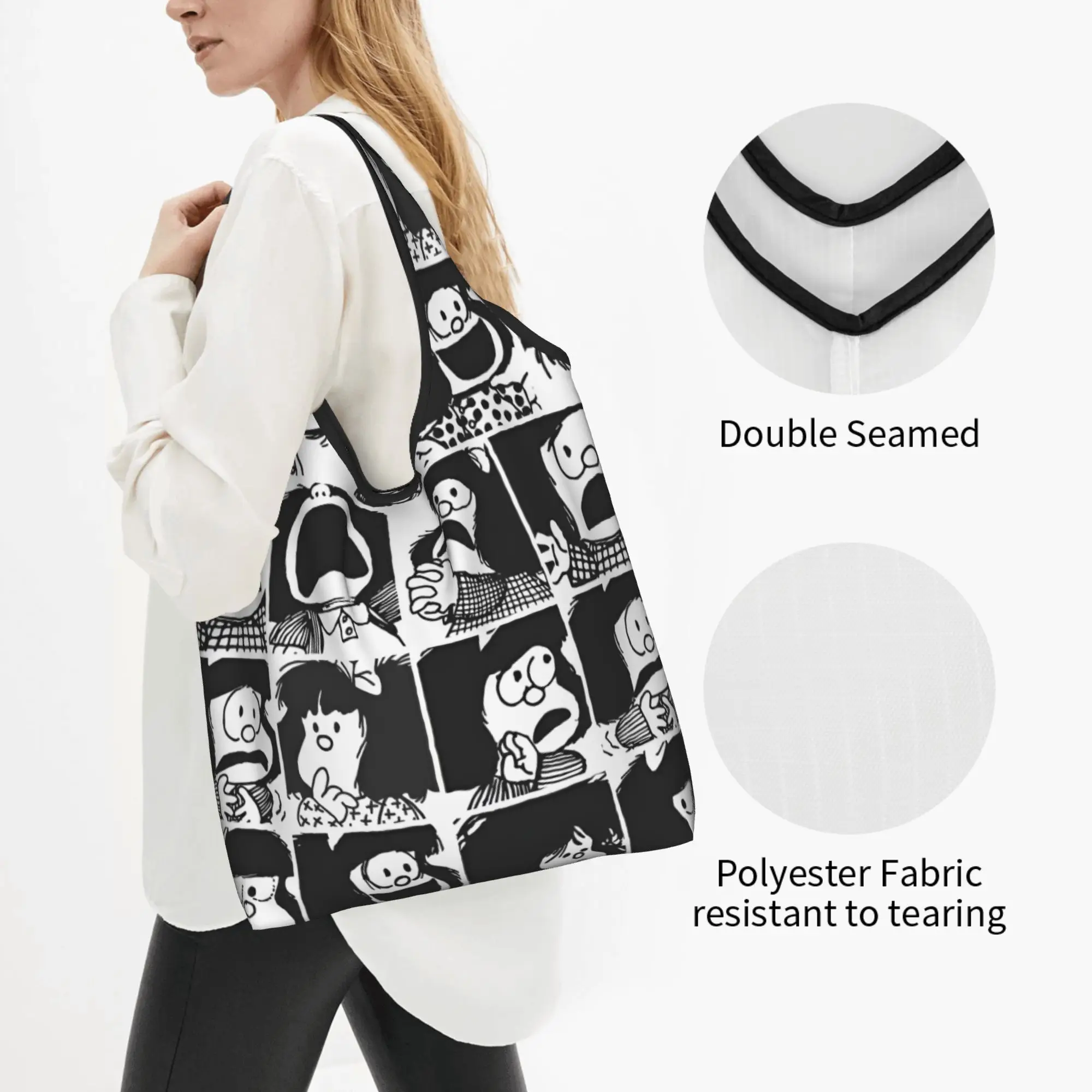 Kawaii Printed M-Mafaldas Manga Comics Tote Shopping Bags Portable Shoulder Shopper Hot Handbag