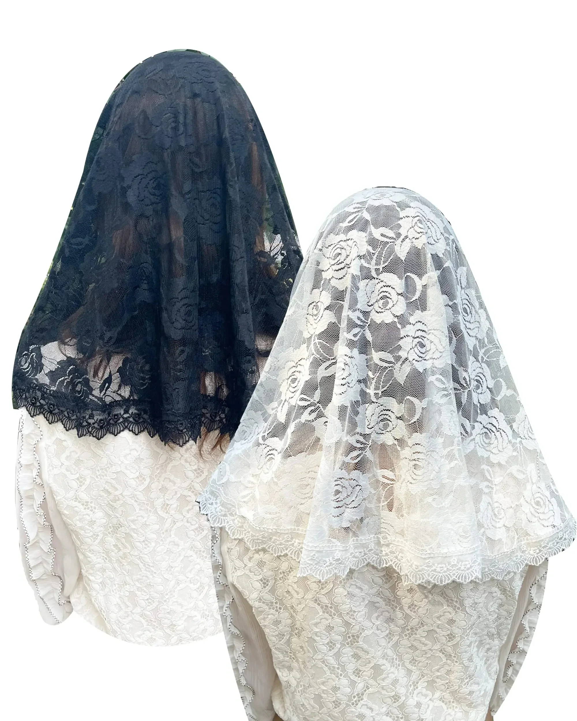 White/Black Catholic Woman Spanish Style Rose Lace  Church Veils Head Covering Lace Edge Head Wedding Accessories