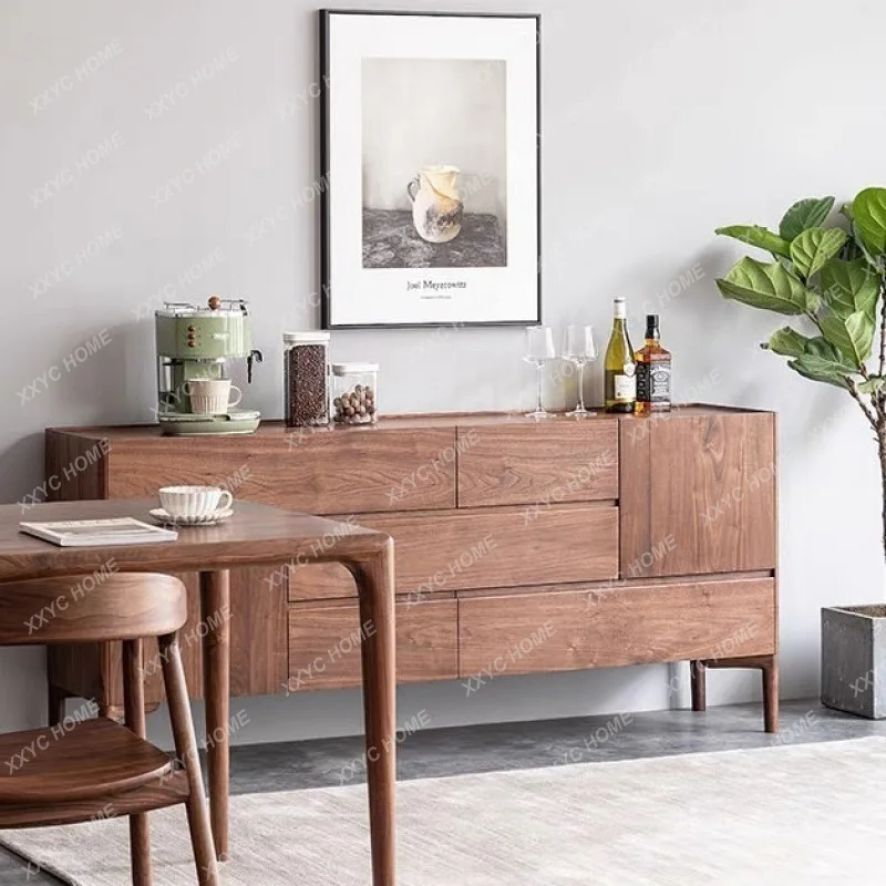 SS Walnut dining side,  light luxury solid wood wine cabinet, simple modern storage cabinet