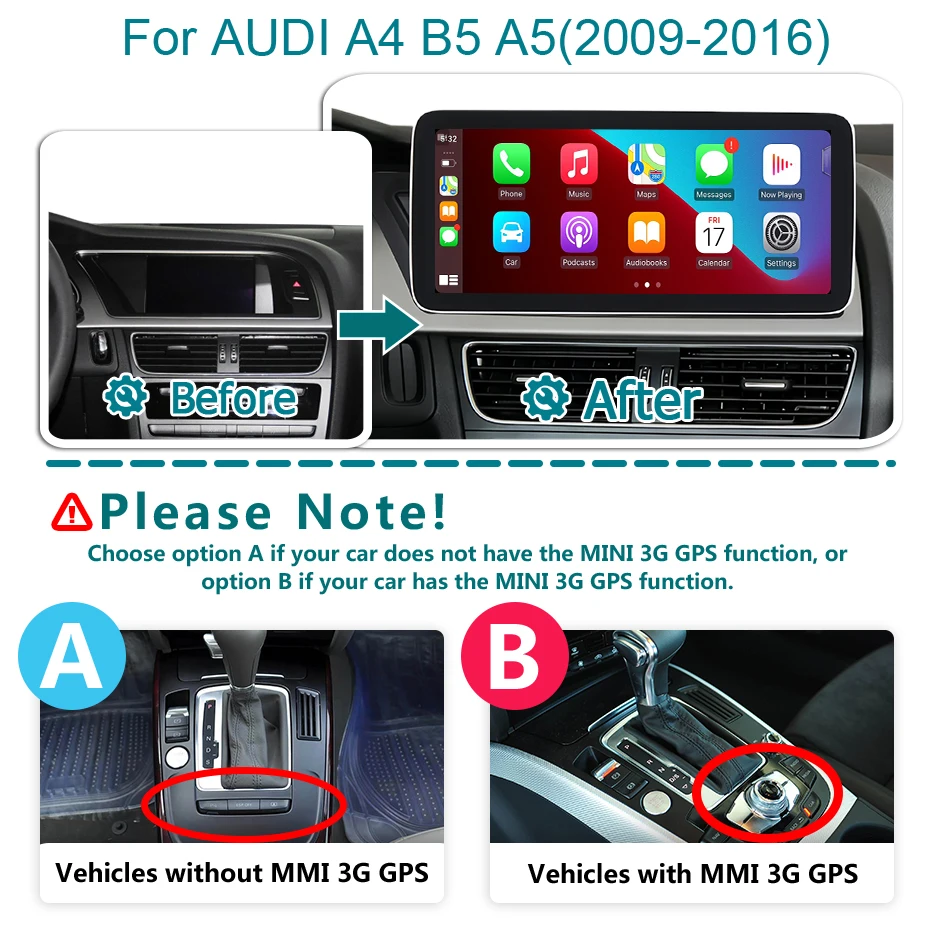 12.5'' Wireless Carplay Android 14 Auto Stereo Screen For Audi A4 B8 A5 2009-2016 Car Radio Multimedia player google GPS 4G LTE