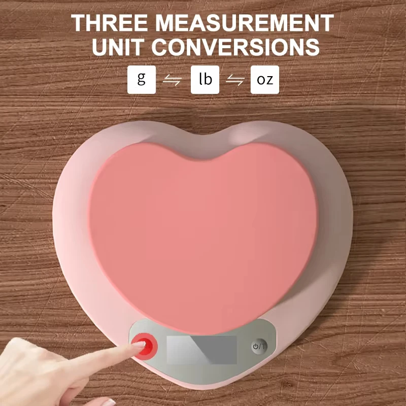 Digital Kitchen Scale Pink Heart-shaped Portable High-Precision Scale 5kg/1g 3kg/0.1g LCD Display Electronic Scale Battery Power view 3